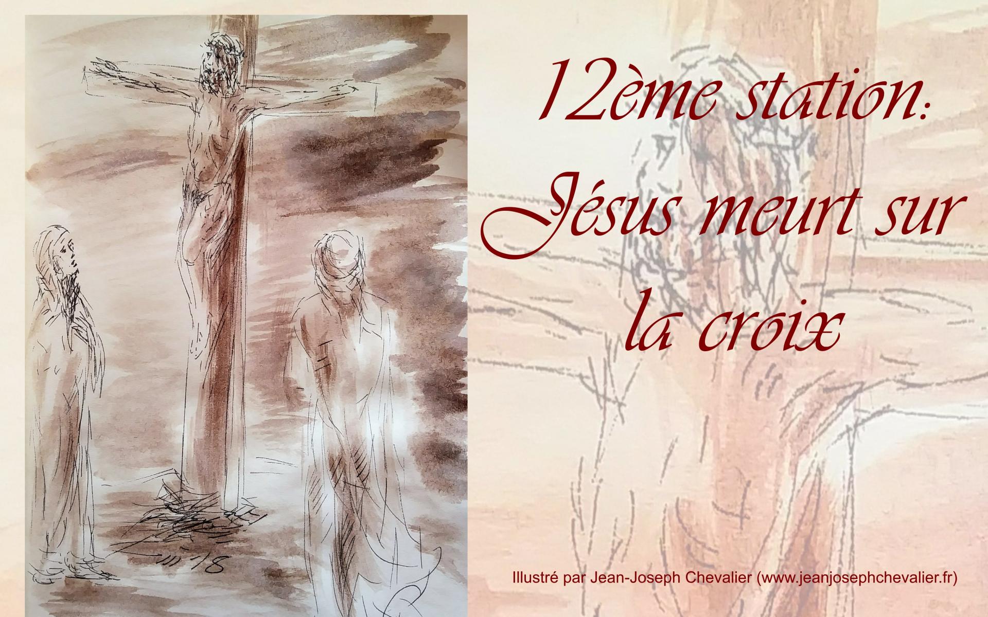 12 chemin de croix deuxieme station jesus meurt sur la croix dessin au lavis de jean joseph chevalier xii
