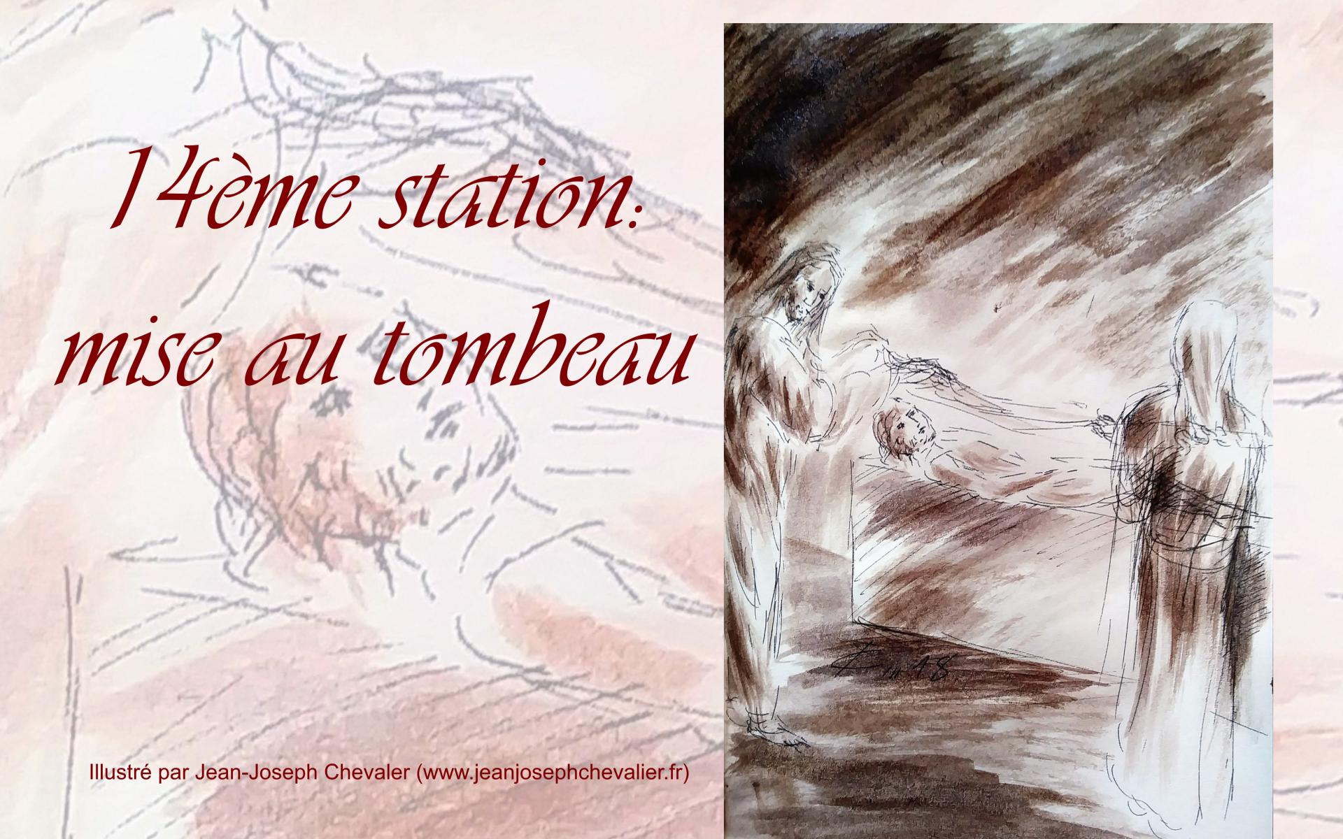 14 chemin de croix onzieme station jesus est mis au tombeau dessin au lavis de jean joseph chevalier xiv
