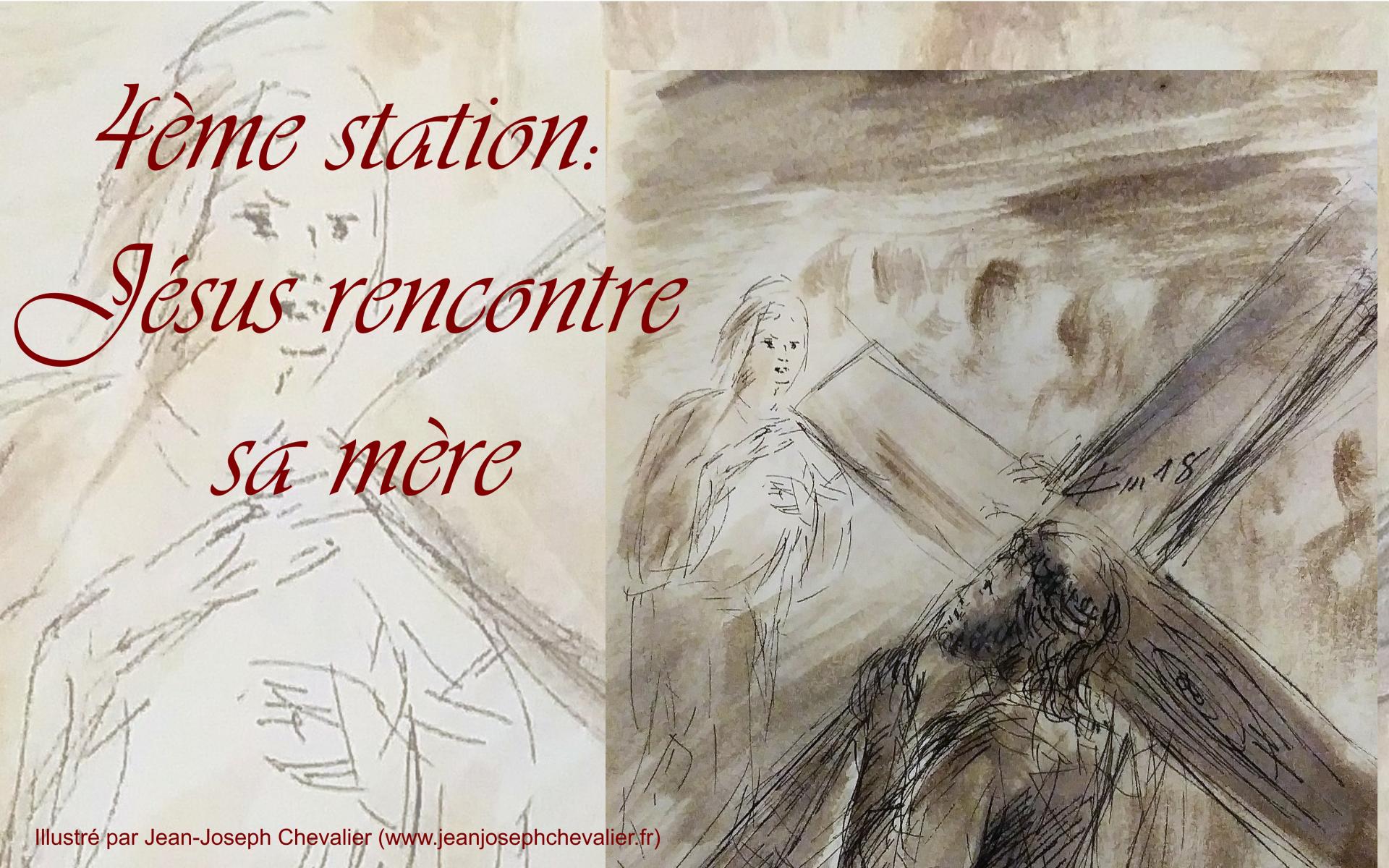 4 chemin de croix quatrieme station jesus rencontre sa mere dessin au lavis de jean joseph chevalier iv